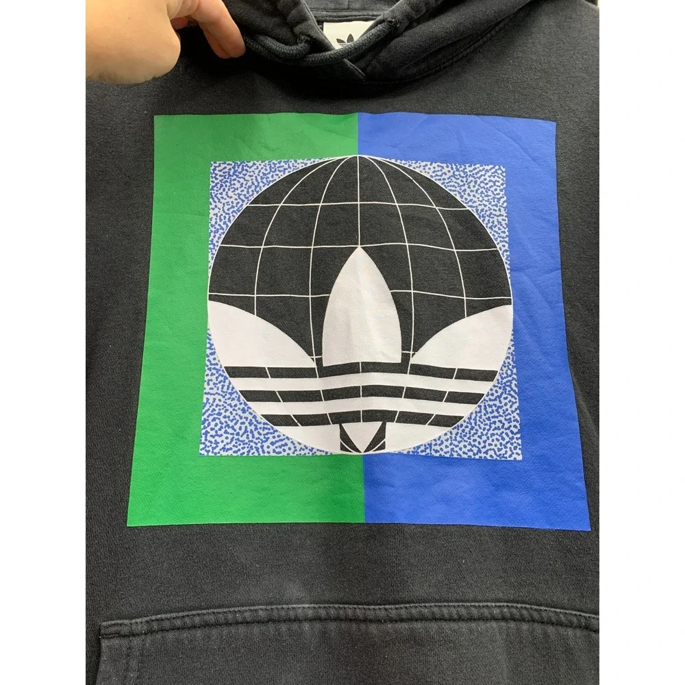 Adidas Originals Hoodie Mens Small‎ Black Colorblock Logo Print Fleece Lined
